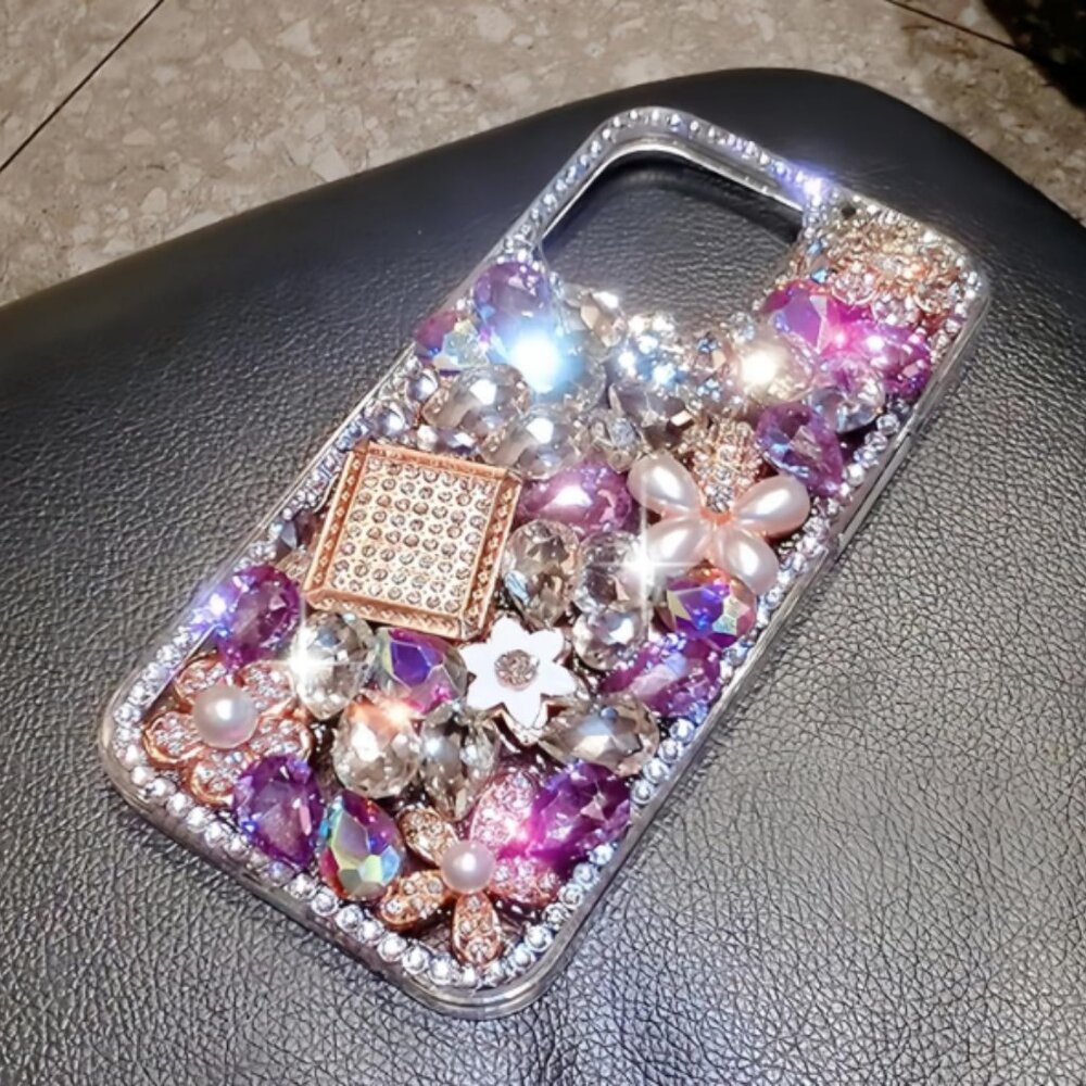 Iphone Phone 15 Pro Pro Max  Clear Purple Diamond Case